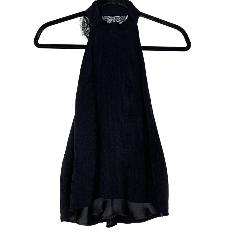 For Love and Lemons Small S Black Lace Back Halter Tank Top Sexy Open Back